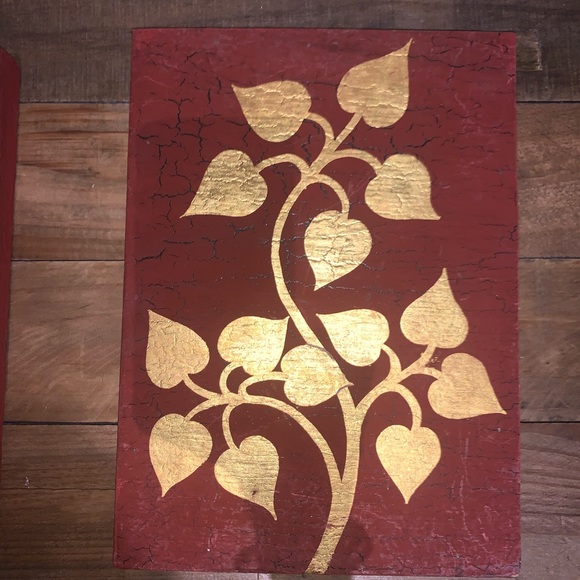 Hand painted artwork 2 pieces gold leaf - Picture 4 of 5